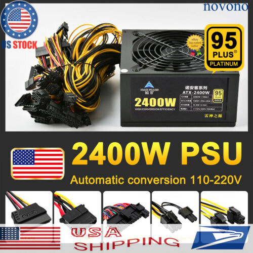 New Black 2400W 110V-220V Modular Power Supply 24Pin Psu Atx For 8 Gpu