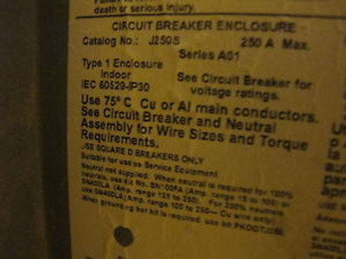 Square D J250S 250 Amp, 600 Volt, Breaker Enclosure