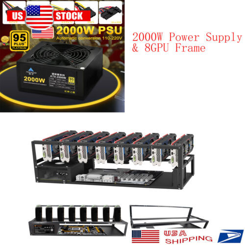2000W Modular Power Supply 24Pin 110V + 8Gpu Open Air Computer Equipmet Frame Us