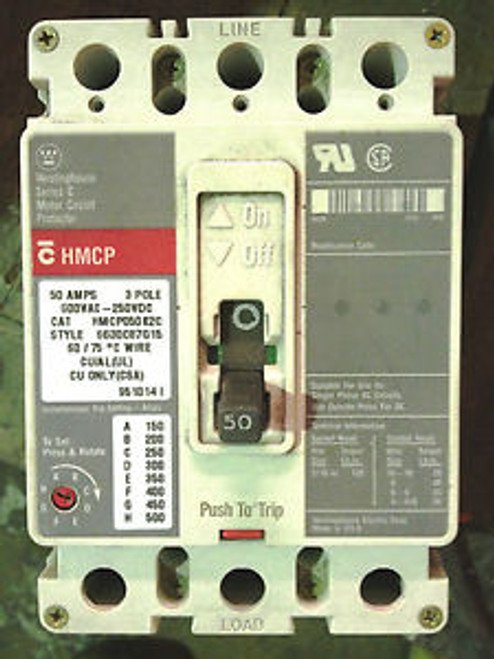Westinghouse HMCP050K2C Molded Case Circuit Breaker 50 Amp