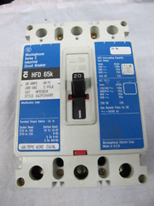 Westinghouse HFD3020 3 POLE 20 AMP 600 VOLT Circuit Breaker