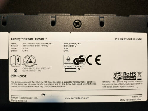 Server Technology Fail-Safe Transfer Switch Sentry Ptts-H008-0-02M