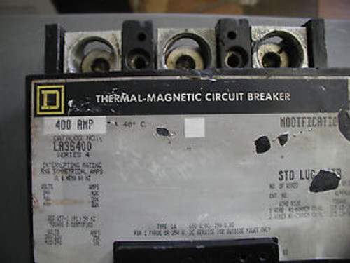 Square D LA36400 400AMP 600V Circuit Breaker Series 4, 3 Pole