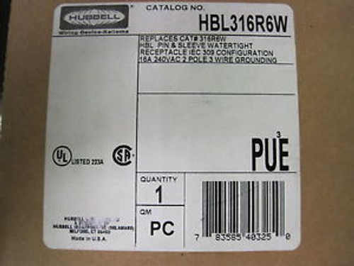 HUBBELL 316R6W PIN AND SLEEVE WATERTIGHT - NEW IN BOX