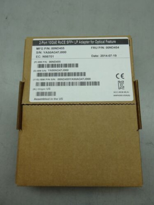 Ibm/ Mln 2-Port 10Gbe Roce Sfp+ Lp Adater For Optical Feature 00Nd454 #Tq1770