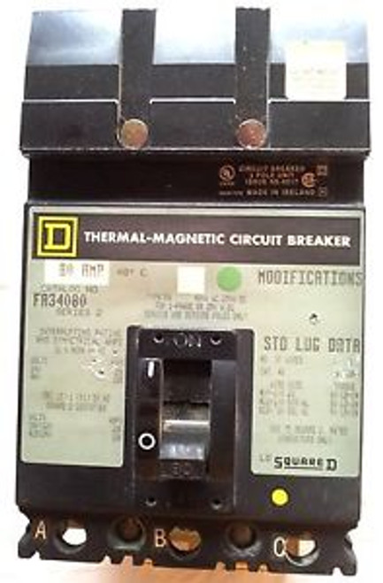 Square D FA34080 3pole 80amp 480v circuit breaker