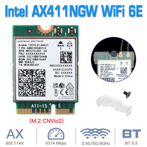 Wifi 6E Intel Ax411Ngw M.2 Cnvio2 2.4/5/6Ghz 802.11Ax Bluetooth 5.3 Network Card