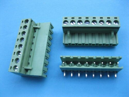 100 Pcs 5.08Mm Angle 8Way/Pin Screw Terminal Block Connector Pluggable Green New