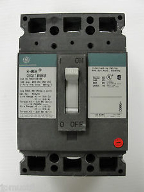 Used General Electric Circuit Breaker, THED124100, 2pole, 100a, 480vac