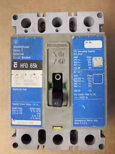 Westinghouse HFD 65k 3 pole 40amp 600v HFD3040 Breaker Blue Paper worn label