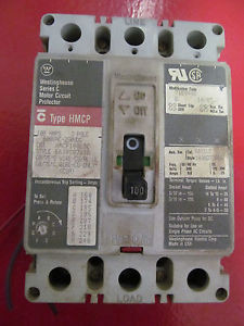 Westinghouse HMCP100L3C Circuit Breaker 100 Amp 600 V 3 Pole w/ Auxiliary HMCP