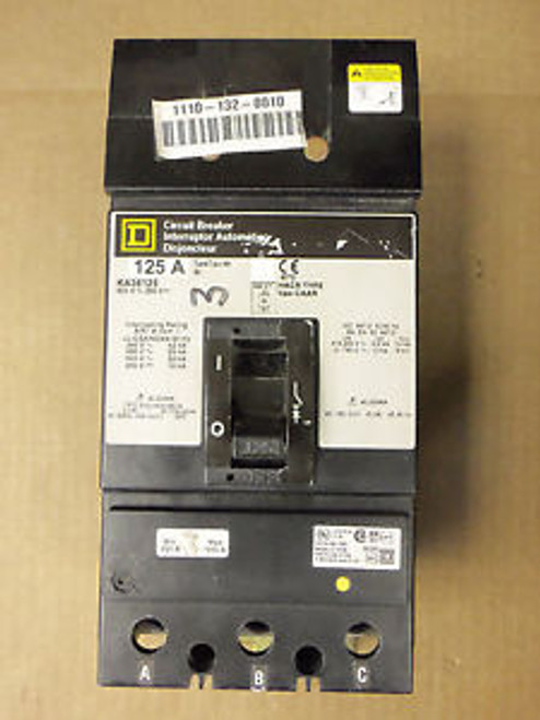 SQUARE D KA KA36125 3 POLE 125 AMP CIRCUIT BREAKER GRAY LABEL