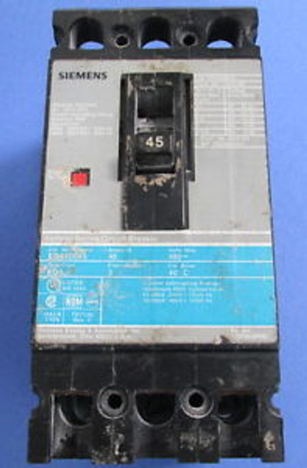 SIEMENS SENTRON SERIES CIRCUIT BREAKER 45A, 480V, 3 POLE ED43B045