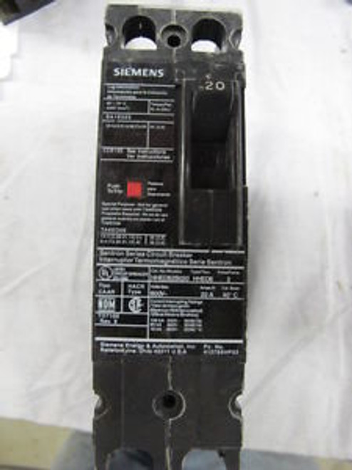 Siemens HHED62B020 2 POLE 20 AMP 600 VOLT Circuit Breaker