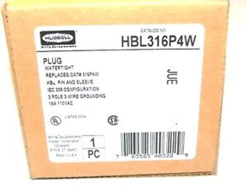 Nib Hubbell Hbl316P4W Plug 16A 110Vac 2Pole