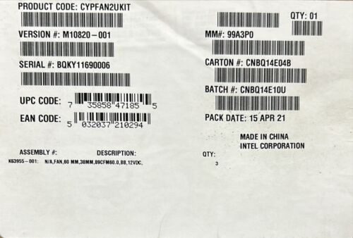 Intel Cypfan2It 2U Spare Fan Kit 60X60X38 Mm Dual Motor System Fans Open Box