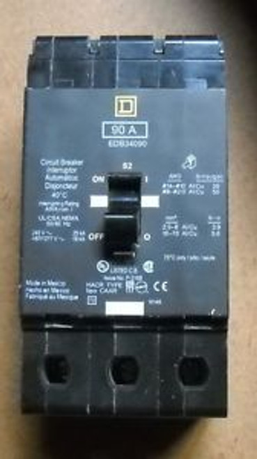 SQUARE D EDB34090 3 POLE 90 AMP 480V CIRCUIT BREAKER