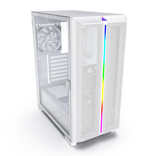 Montech Sky White Atx Mid Tower Mesh Computer Power Case W/3 Fans And Rgb Strip