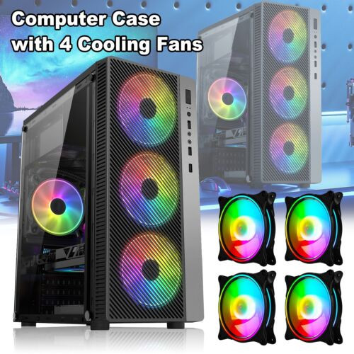 Desktop Gaming Computer Pc Case Atx/Matx/Itx Mid Tower /4 Rgb Cooling Fans 120Mm