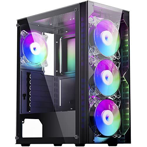 Gaming Pc Case Atx Mid Tower Case With 4Pcs 120Mm Rgb Fans, Computer Gaming