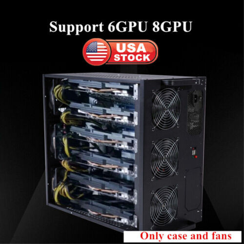 For 6/8 Gpu Computer Open Air Frame Graphics Cards Case Box With 6 Fans Us Stock