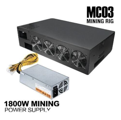 Mining Rig 8 Gpu Slot Miner Frame Kit With/ Motherboard 1800W Psu Cpu Ram Fan