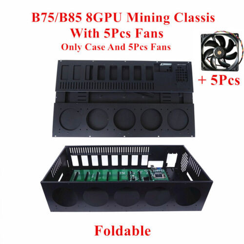 B75 B85 Foldable Mining Chassis 65Mm 8 Gpu Slots Mining Frame Case With 5Pcs Fan