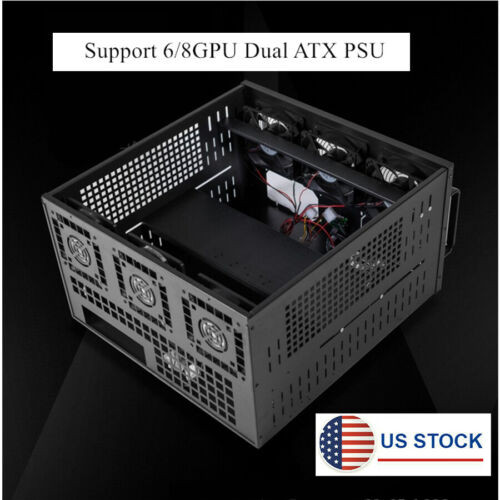For 6/8Gpu Open Air Mining Miner Frame Rig Coin Graphics Case W/Fans Usa
