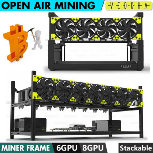 Veddha T2 6/8 Gpu Open Air Mining Rig Case Computer Miner Frame Stackable