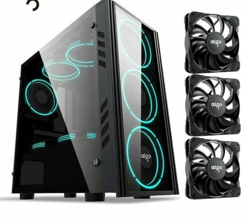 Aigo Gaming Case Atx Tower Computer 120Mm Fan Tempered Glass Pc Gamer Cabinet