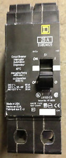 SQUARE D EGB24025 CIRCUIT BREAKER 2 POLE 25 AMP 480 VOLT 35 AIC RATED USED