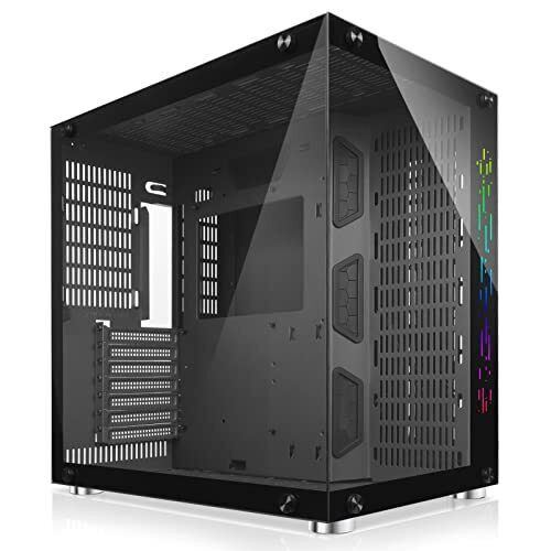 Atx Mid-Tower Case Black Gaming Pc Case 2 Tempered Glass Panels & Black-Glass