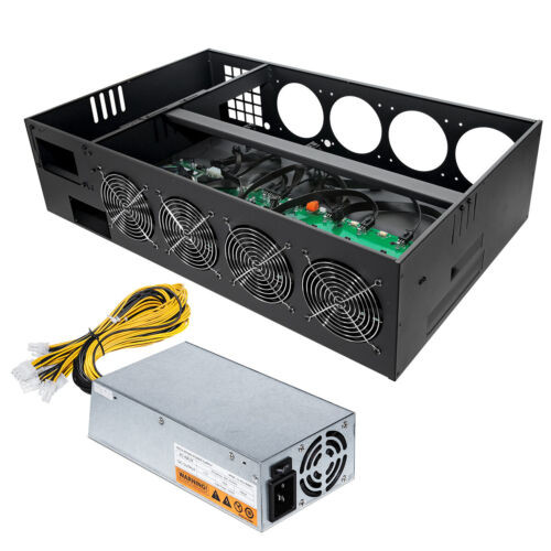 Mining Rig Case 8 Gpu Slot Miner Frame Kit W/ 1800W Psu Motherboard Cpu Ram Fan