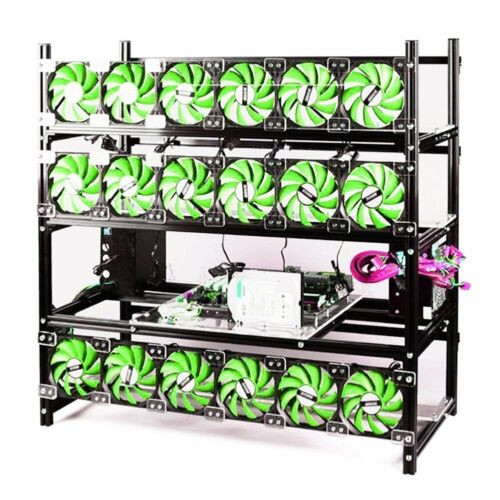 19Gpu (With 18 Fans) Stackable Open Air Mining Rig Frame Computer Miner Case New
