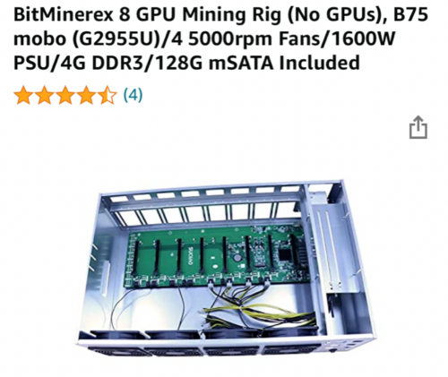 Bitminerex 8 Gpu Mining Rig Case B75 Mobo 4 5000Rpm Fans 1600W Psu Am4