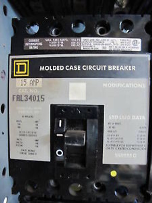 SQD FAL34015, 15 AMP, 3 POLE, Circuit Breaker, Grey Label