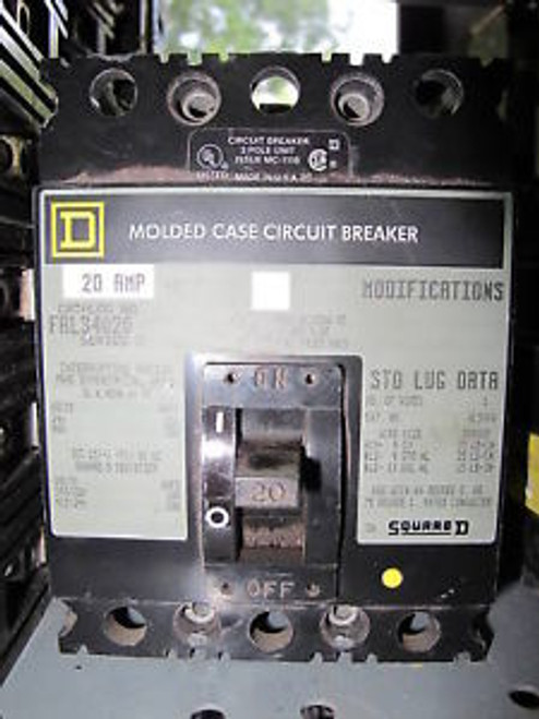 SQD FAL34020, 20 Amp,3 POLE, Circuit Breaker, Grey Label