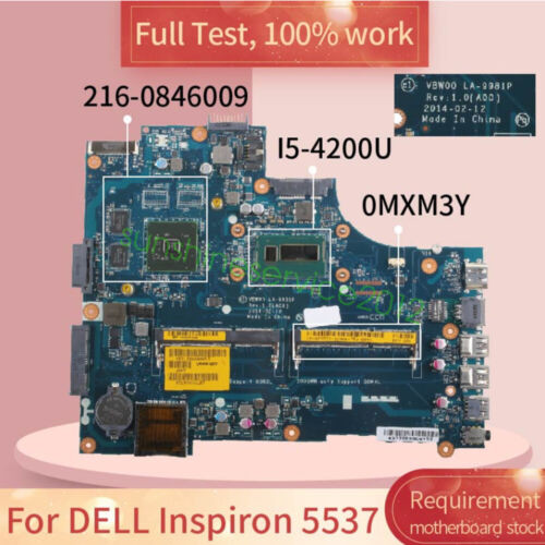 Cn-0Mxm3Y 0Mxm3Y For Dell 15R 3537 5537 Intel I5-4200U Cpu Motherboard La-9981P