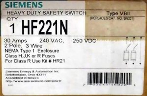 Siemens HF221N Safety Switch, NEMA 1,3W, 2P, 8x11x18.5