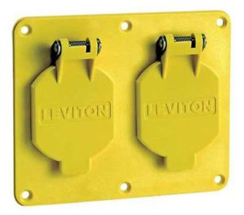 LEVITON 3263W-Y Cover Plate, 2 Gang, 2 1.56In Rec, Flip Lid