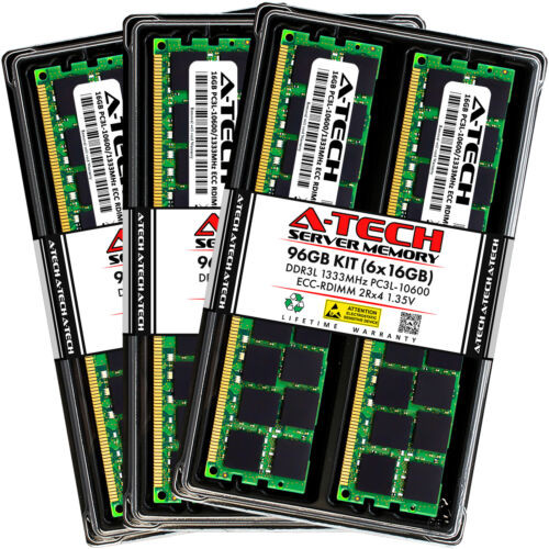 A-Tech 96Gb 6X 16Gb 2Rx4 Pc3-10600R Ddr3 1.35V Ecc Rdimm Reg Server Memory Ram