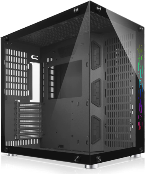 Atx Mid-Tower Case Black Gaming Pc Case 2 Tempered Glass Panels & Front Panel Rg