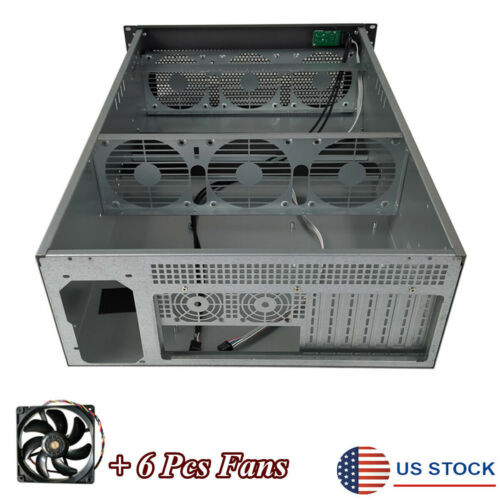 For Crypto Coin 6/8   Open Air Mining Server Frame Rig Graphic Case+6 Fans