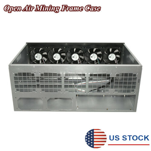 For   Pc Server Open Air Rig Mining Frame 12-13 Graphices Card Case W/5 Fans