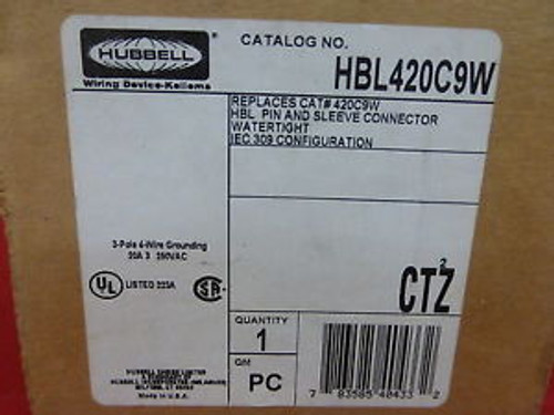 Hubbell Hbl420C9W  Pin & Sleeve Plug 3 Pole 4 Wire 20A 250Vac17A1