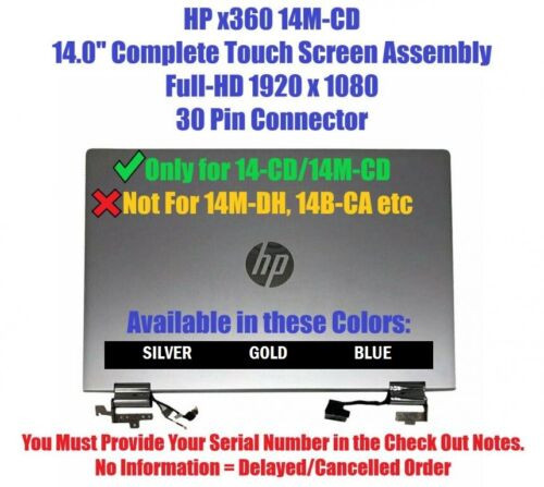 L18192-001 Hp Pavilion X360 14M-Cd0001Dx 14M-Cd0003Dx Lcd Display Full Assembly