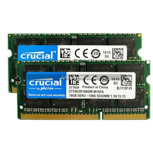 Crucial 32Gb (2X16Gb) Ddr3 Memory Ram 1866 Mhz Pc3-14900S 204Pin Laptop Sodimm