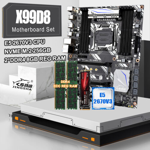 X99 D8 Motherboard Kit With E5 2670 V3 Cpu & 2 8Gb Ecc Reg Ram & 256Gb M.2 Nvme