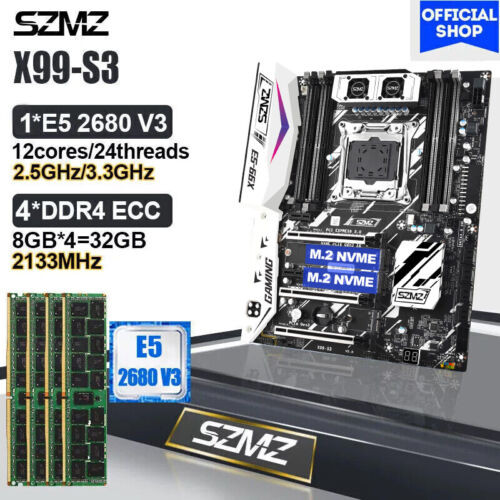 Szmz X99 S3 Gaming Motherboard Lga2011-3 Set W/ Xeon E5 2680V3 Cpu 32Gb Ddr4 Ram