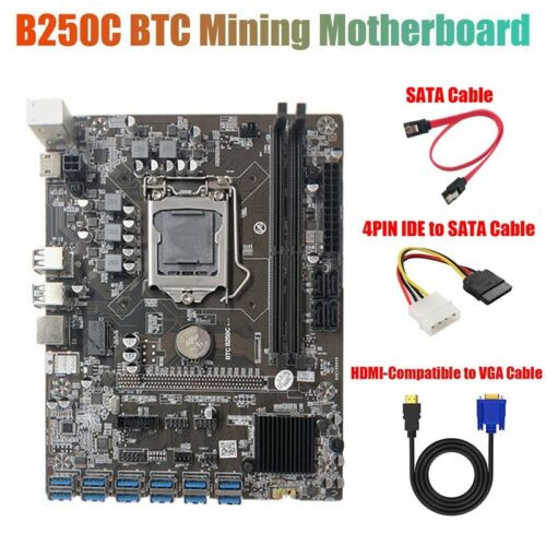 5X(B250C Mining Motherboard With 4Pin Ide To Sata Cable+ To Vga Cable+Sata Cable